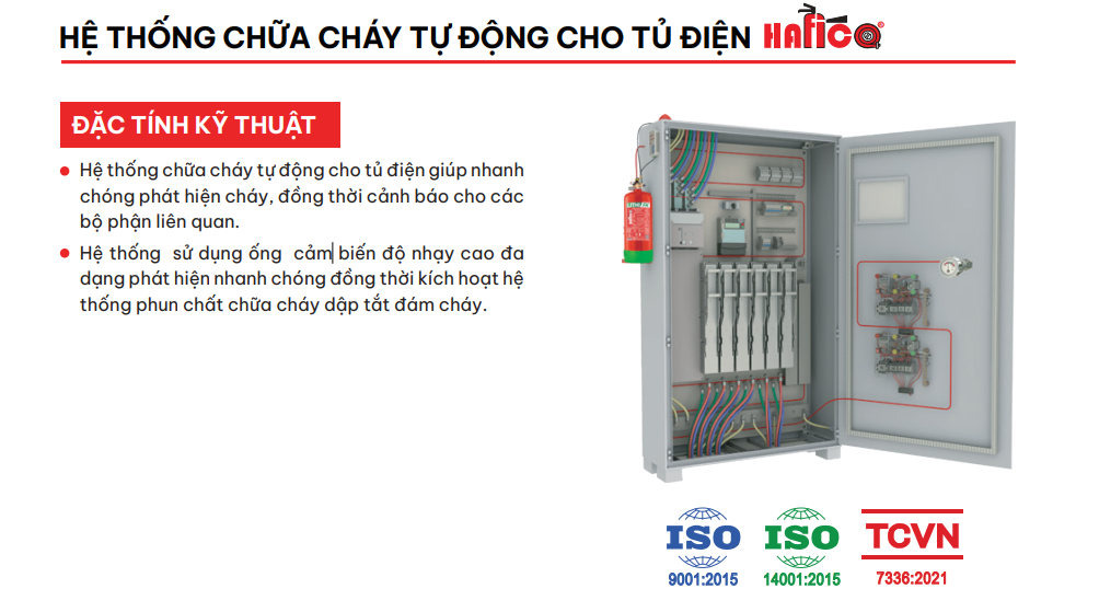 đặc tính kĩ thuật hệ thống chữa cháy tự động cho tủ điện