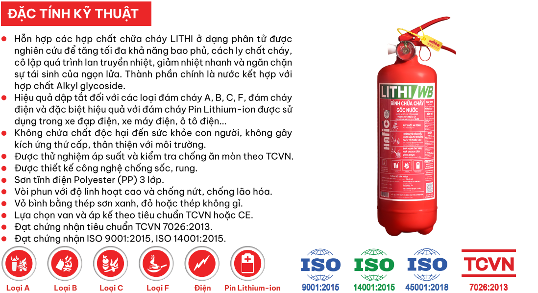 đặc tính kĩ thuật bình chữa cháy lithi/wb 2L