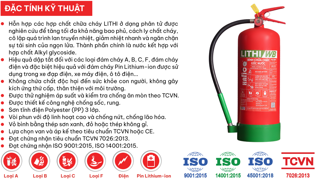 đặc tính kĩ thuật bình chữa cháy lithi/wb 6L