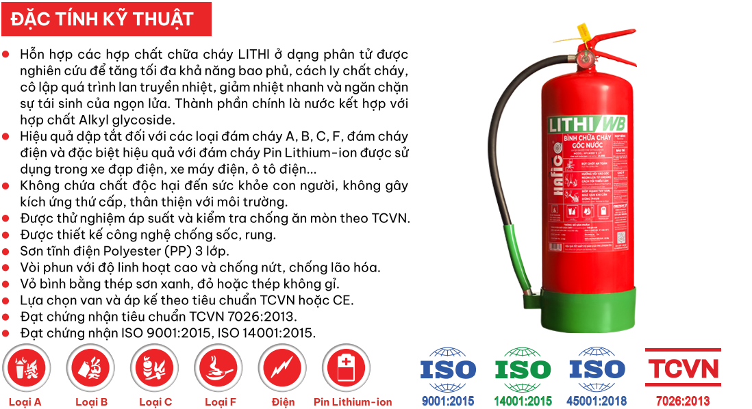 đặc tính kĩ thuật bình chữa cháy lithi/wb 9L