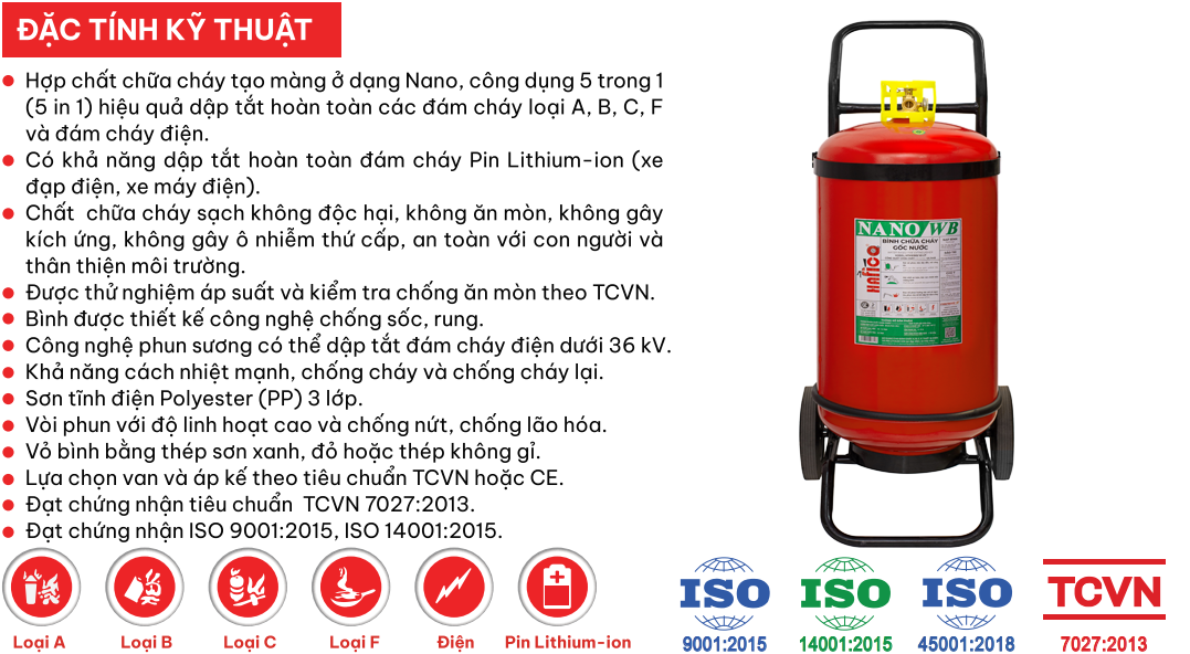 đặc tính kĩ thuật bình chữa cháy nano/wb 65L